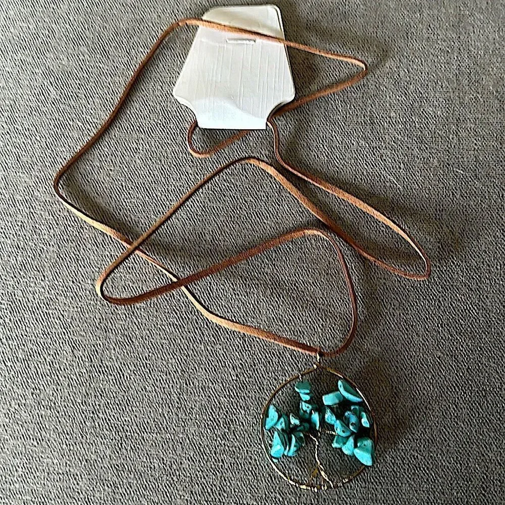 Turquoise “Tree of Life” Leather Necklace